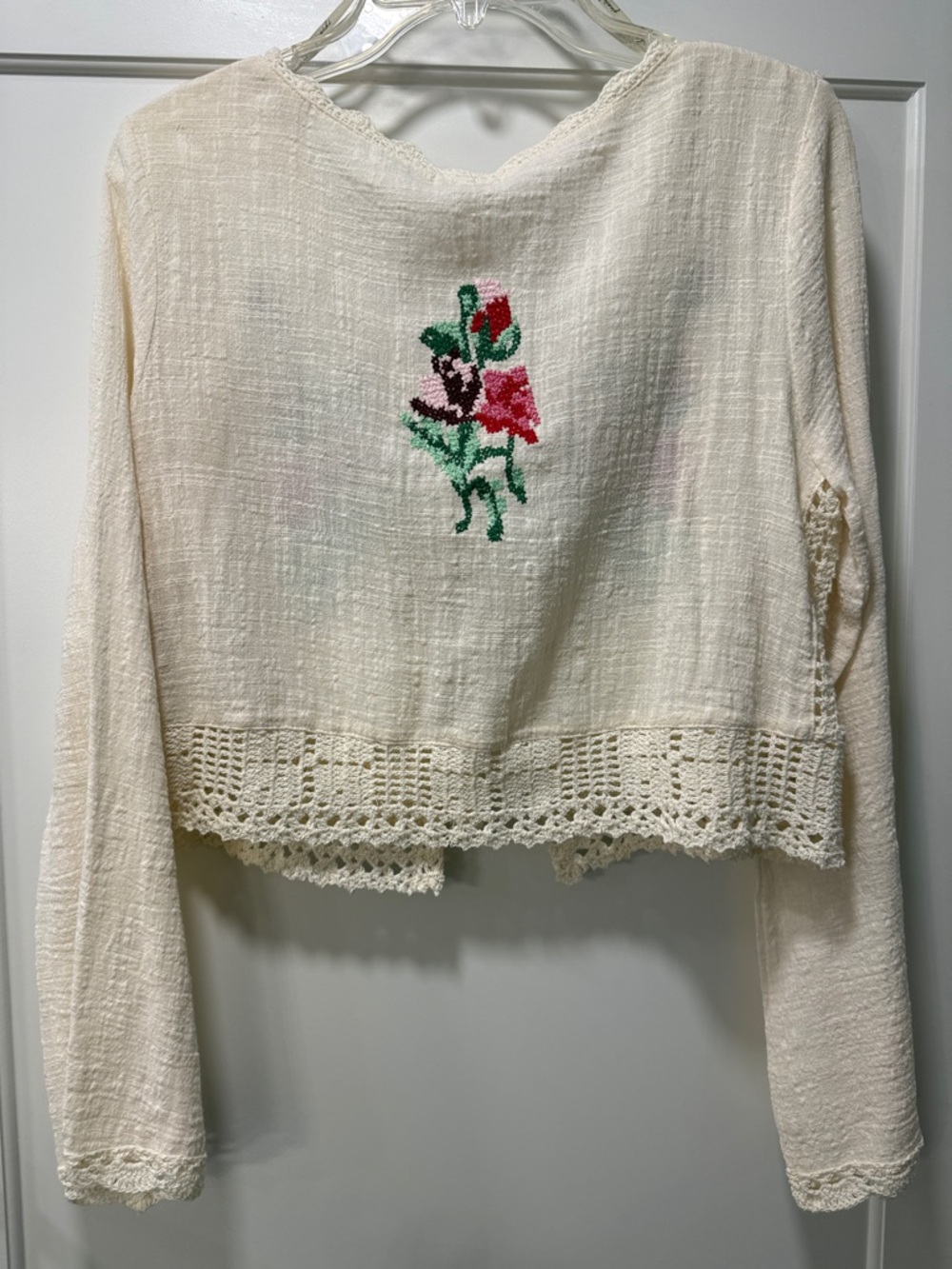 gimmicks by BKE Cream Cropped Knit Cardigan with Floral Embroidery - Picture 4 of 7